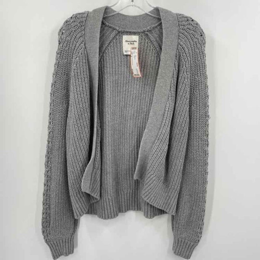 A&F Size S Gray Blue Open Front Chunky Knit Balloon Sleeve Cardigan Sweater
